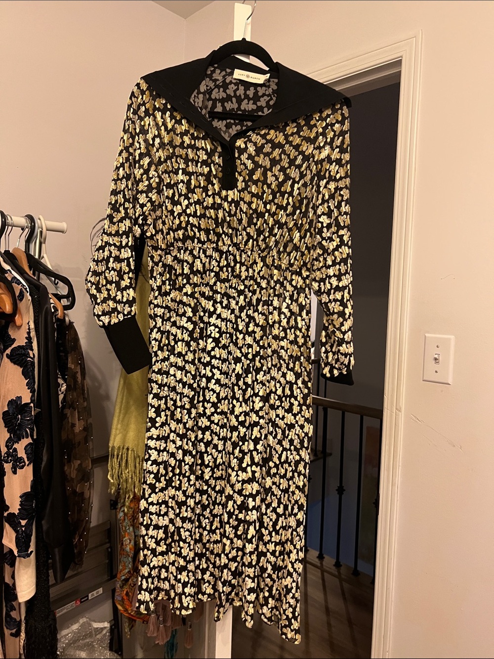 Tory Burch Black Dress with Cream Floral Print